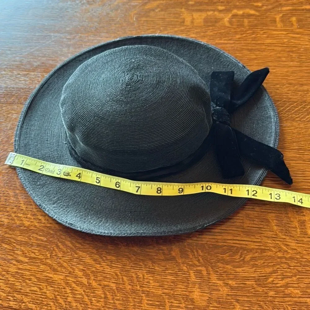 Vintage Black‎ Finely Woven Straw Hat With Black Velvet Bow Women’s Size Small - Picture 13 of 13